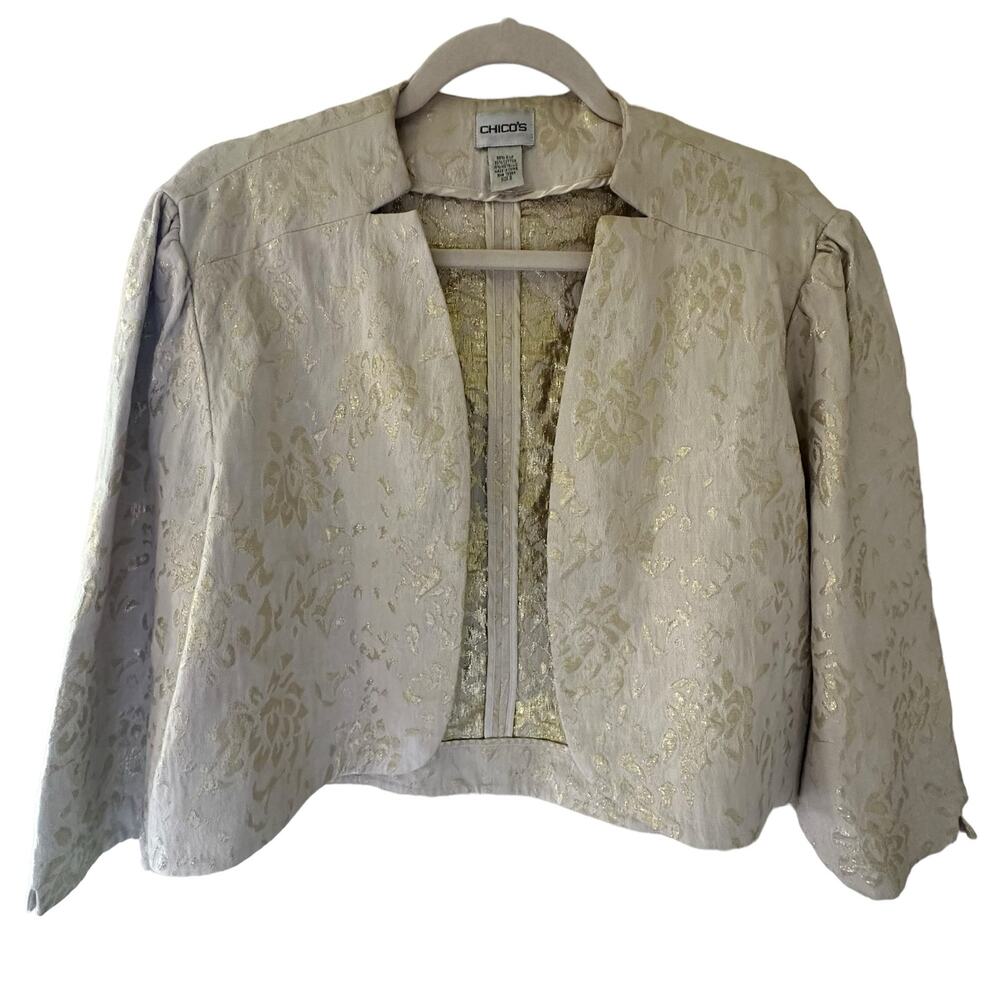 Chicos | Size 2 Astere Squire Jacket Floral Silk Cotton Blend Blazer Cropped